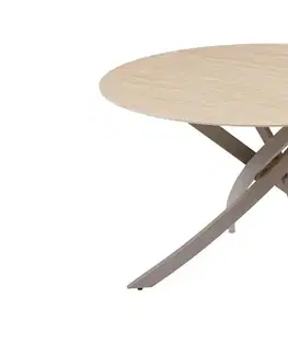 Estila Moderní kulatý jídelní stůl Valldemossa s keramickou deskou s béžovým travertinovým designem a překříženýma nohama 120 cm