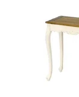 Estila Provence vyřezávaný příruční stolek Preciosa v krémově bílé barvě s přírodně hnědou deskou 75cm