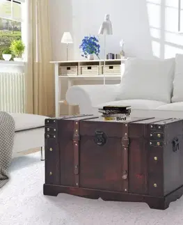 Starožitná dřevěná truhla hnědá Dekorhome