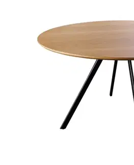 Estila Moderní industriální kulatý jídelní stůl Maderia s melaminovou deskou s hnědým dubovým designem a černýma nohama 120 cm