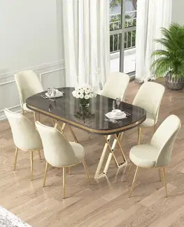 Dining Table & Chairs Set (7 Pieces) Lai - Anthracite, Gold, Cream