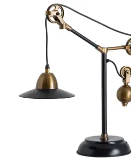 Estila Industriální černá kovová lampa Brooklyn s mosaznými prvky 43cm