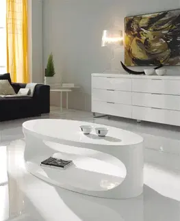 Estila Moderní lesklý konferenční stolek Danea oválného tvaru bílé barvy 120cm