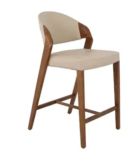 Estila Luxusní designová kožená barová židle Vita Naturale s béžovým potahem a ořechovou hnědou masivní konstrukcí 98 cm