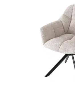 Estila Designová čalouněná jídelní otočná bouclé židle Mariposa v béžové barvě s kovovými černými nožičkami 83 cm