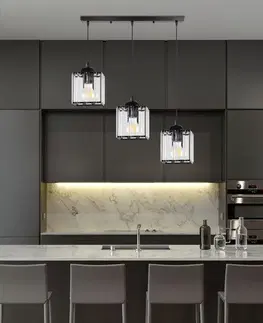 Závěsná lampa Glassia černá 3x40 E27 černé stínidlo + čiré krystaly