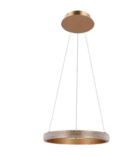 ZÁVĚSNÁ LAMPA HASHIM 40CM MATNÁ TMAVĚ ZLATÁ 22W LED KRYSTALY ČIŘÉ