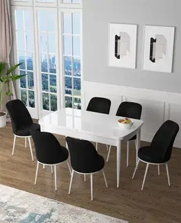 Extendable Dining Table & Chairs Set (7 Pieces) Zen - White, Black