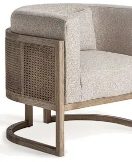 Estila Luxusní art deco čalouněné křeslo Aster s béžovým potahem a hnědou masivní konstrukcí s vídeňským výpletem 84 cm