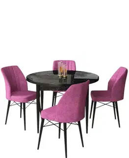 Dining Table & Chairs Set (5 Pieces) Rox - Black Marble, Purple
