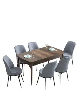 Extendable Dining Table & Chairs Set (7 Pieces) Han - Baroque, Grey