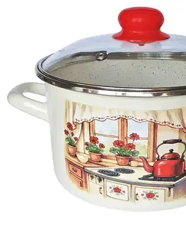 PROHOME - Hrnec smalt se skleněnou poklicí 20cm, 4L Rustika