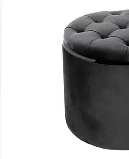 Estila Designová tmavá šedá taburetka Modern Barock kulatého tvaru v glamour stylu se sametovým potahem s úložným prostorem 50cm