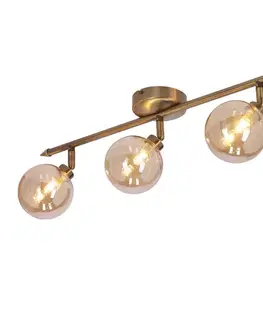 Stropní lampa Rodia s patinou, páskem 3x40W, stínidlo G9, jantarová