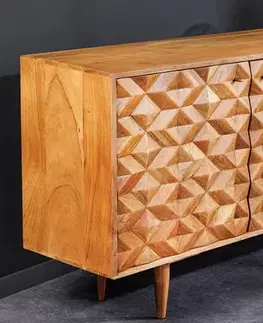 Estila Luxusní retro příborník Camille z masivního akaciového dřeva se třemi zásuvkami a dvěma dvířky 145cm