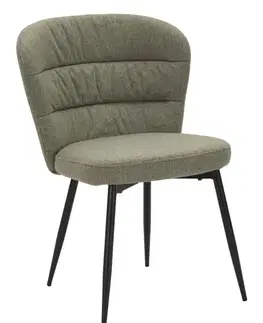 Estila Moderní jídelní židle Magnus s olivově zelenou látkou se mohutným polobloukovým opěradlem z černých kovových nohou 85 cm