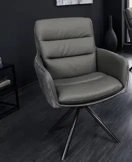 Estila Designová kožená otočná židle Coiro v šedé barvě s industriálním nádechem 88 cm