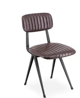Estila Moderní kožená jídelní židle Hethford s černou kovovou konstrukcí a hnědým potahem z ekokůže 80 cm