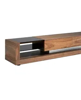 Estila Moderní TV stolek Vita Naturale ze dřeva a černého skla 200cm