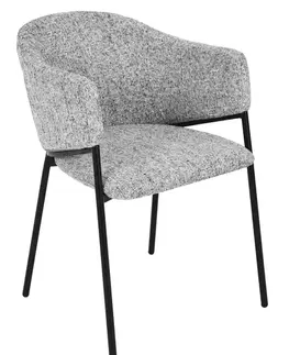 Estila Designová moderní jídelní židle Sionna s šedým potahem s výrazným tkaním a černou kovovou konstrukcí 77 cm