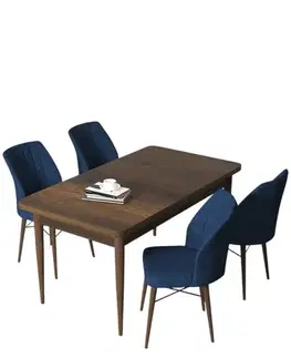 Dining Table & Chairs Set (5 Pieces) Arp - Baroque, Navy Blue