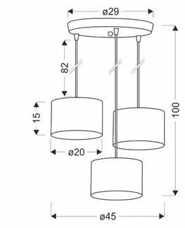 Závěsná lampa PANDY černá deska 3x40W E27 stínidlo šedá+zlatá