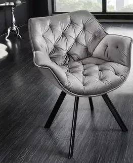 Estila Designová otočná čalouněná židle Hetty se sametovým potahem s prošíváním v chesterfield stylu stříbrná šedá 67 cm