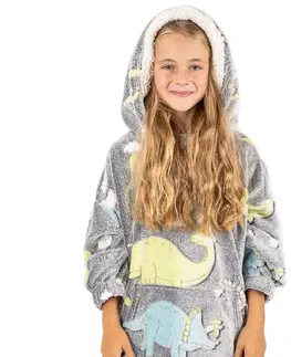 4Home Beránková mikina mikroplyš svíticí Dino, uni S - dětské