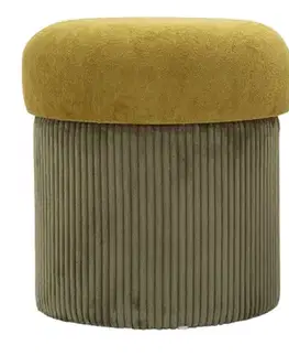 Estila Moderní set kulatých čalouněných zelených taburetek Mavis s žebrovaným sametovým potahem a úložným prostorem 44 cm