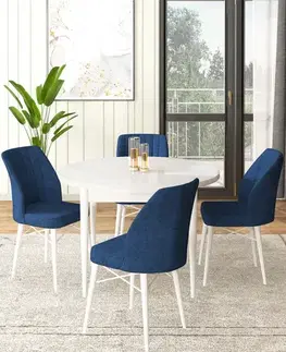 Dining Table & Chairs Set (5 Pieces) Rox - White, Navy Blue