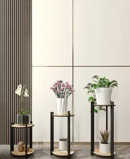 Wooden Plant Stand Flower Desk Round - Oak