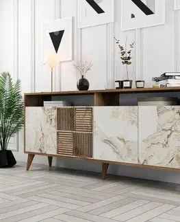 Konzolový stolek Milan - Walnut, White Marble