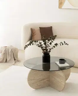 Konferenční stolek Bubble Travertine s tmavým sklem