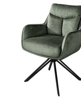 Estila Moderní jídelní otočná židle Idea se zeleným velurovaným potahem a černou kovovou podnoží 88 cm