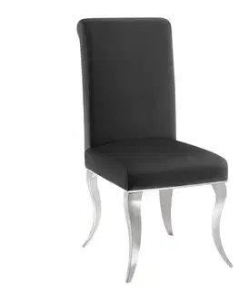 Estila Designová moderní jídelní židle Modern Barock s kabriolovými nohama ve stříbrné barvě s černým sametovým potahem 105 cm