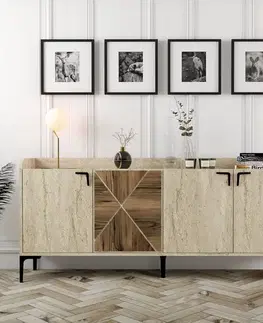 Konzolový stolek Venedik - Walnut, Travertine