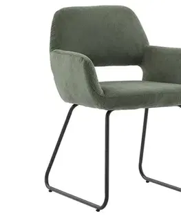 Estila Retro skandinávská jídelní židle Pala se šalvějovým zeleným manšestrovým potahem a černými kovovými nohami 56 cm