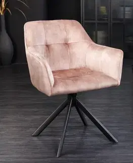 Estila Moderní otočná kancelářská židle Devon se sametovým starorůžovým čalouněním a černýma nohama z kovu 83cm