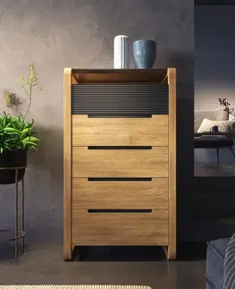 Estila Luxusní moderní obdélníková komoda Berna s pěti zásuvkami a mramorovou deskou s vroubkovaným povrchem 122 cm
