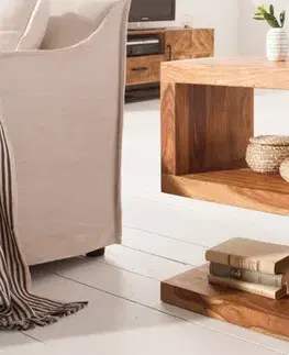 Estila Masivní designový příruční stolek Sefina 60cm Sheesham ve tvaru písmene S