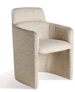 Estila Luxusní art deco béžové čalouněné prošívané křeslo Ria s úzkou konstrukcí a textilním potahem se zlatým kovovým detailem 86 cm