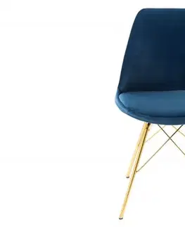 Estila Designová moderní židle Scandinavia se zlatým kovovým nohama a tmavě modrým čalouněním 86cm