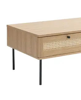 Estila Konferenční stolek Malmo, světlý dub/ratan, 110 cm