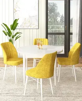 Dining Table & Chairs Set (5 Pieces) Rox - White, Mustard