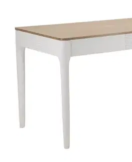 Estila Stylový obdélníkový jídelní stůl Samira s hnědou vrchní deskou a nožičkami v bílé barvě 180 cm