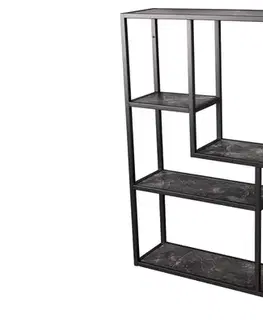 Estila Industriální nástěnný regál Industria Marble v antracitové černé barvě s policemi s mramorovým designem 75 cm