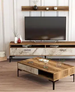 Living Room Furniture Set Istanbul - Walnut, White Marble