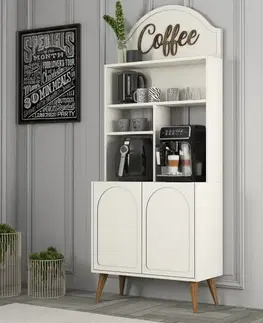 Coffee Bar Cabinet Lyon 80 - Cream, Walnut - POSLEDNÍ KUS