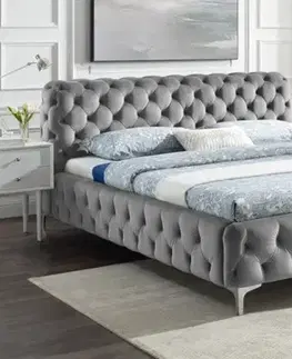Estila Chesterfield čalouněná manželská postel Modern Barock s šedým sametovým potahem 160x200