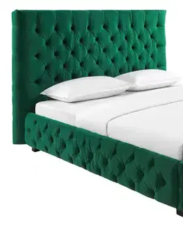 Estila Stylová chesterfield smaragdová zelená manželská postel Kreon se sametovým potahem s nízkými černými nožičkami 220 cm